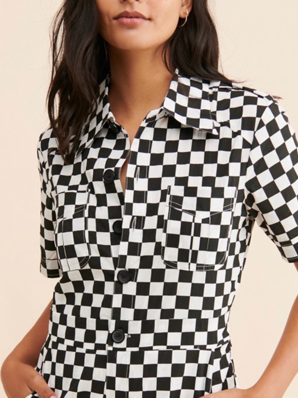 Saint Geraldine Marrs Checkered Coveralls Jumpsuit Black White S Anthropologie - Picture 2 of 11